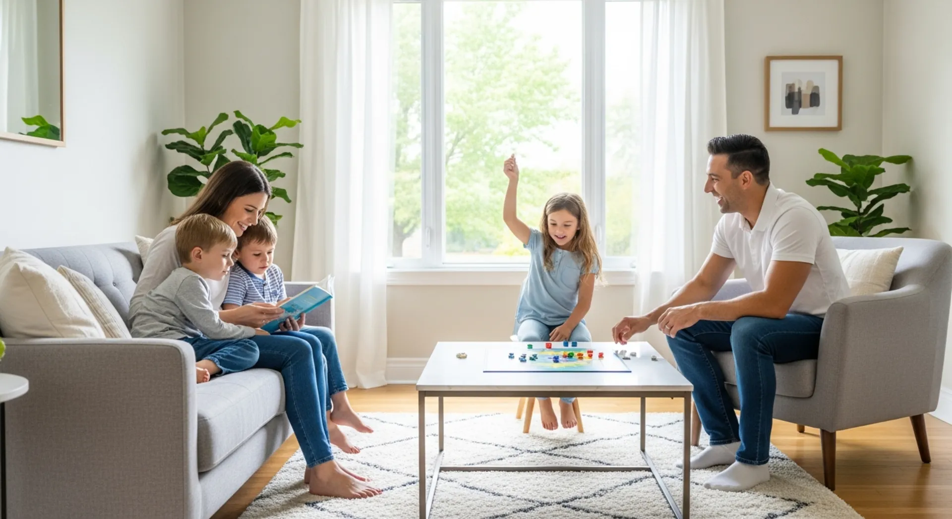 Happy family in a clean home